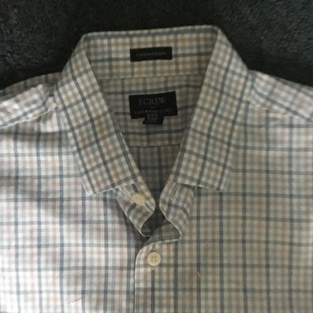 J. Crew Men's Light Blue and Gray Plaid Dress Shirt